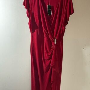 Ralph Lauren Red Draped Midi Dress with Side Accent